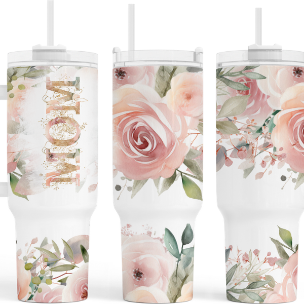 Mom Pink Roses 40 oz. Tumbler by Crafty Casey's