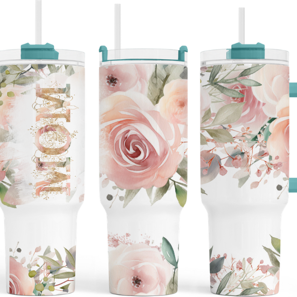 Mom Pink Roses 40 oz. Tumbler by Crafty Casey's