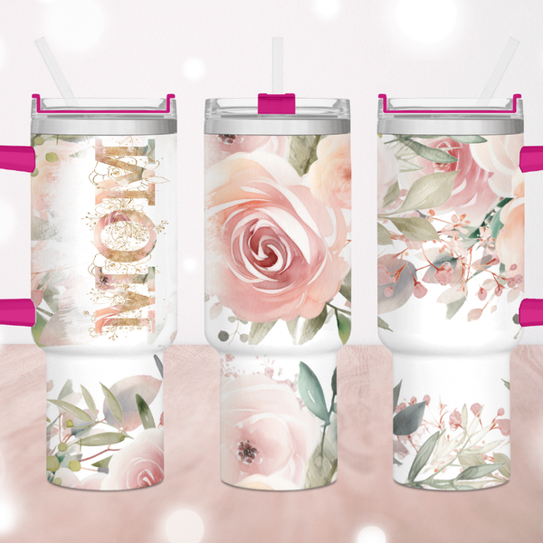 Mom Pink Roses 40 oz. Tumbler by Crafty Casey's