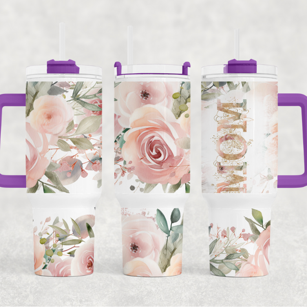 Mom Pink Roses 40 oz. Tumbler by Crafty Casey's