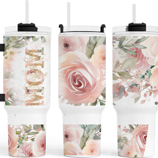 Mom Pink Roses 40 oz. Tumbler by Crafty Casey's