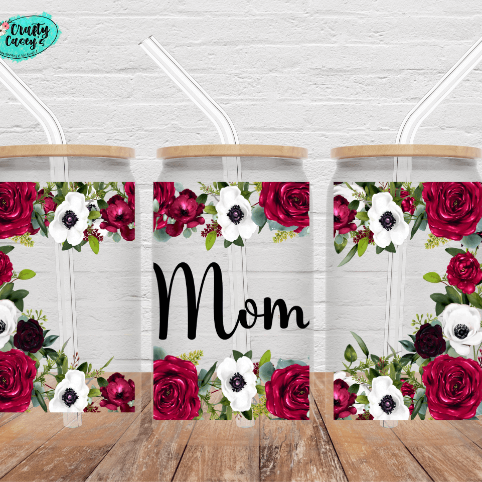 Mom Rose Outline   Beer Can Glasses by Crafty Casey's