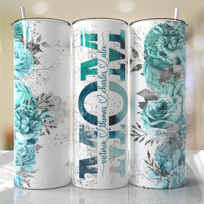 Mom Teal Roses Customize With Your Favorite Mama Tumbler by Crafty Casey's