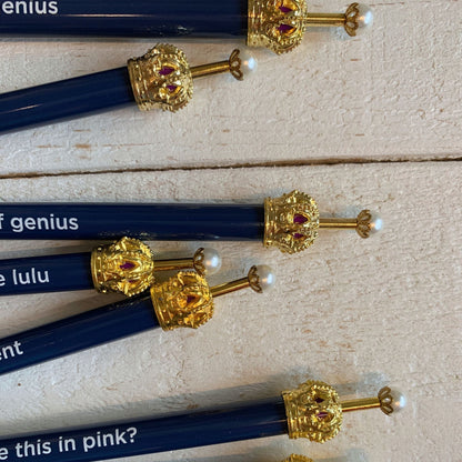 Moments of Genius Navy Blue Crown Pen Set of 12 | Giftable Quote Pens | Novelty Office Desk Supplies by The Bullish Store