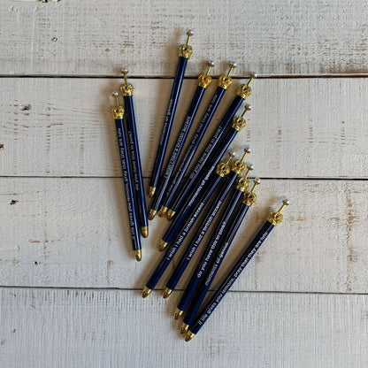 Moments of Genius Navy Blue Crown Pen Set of 12 | Giftable Quote Pens | Novelty Office Desk Supplies by The Bullish Store