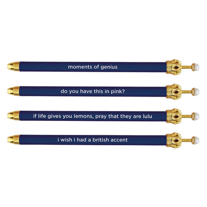 Moments of Genius Navy Blue Crown Pen Set of 12 | Giftable Quote Pens | Novelty Office Desk Supplies by The Bullish Store