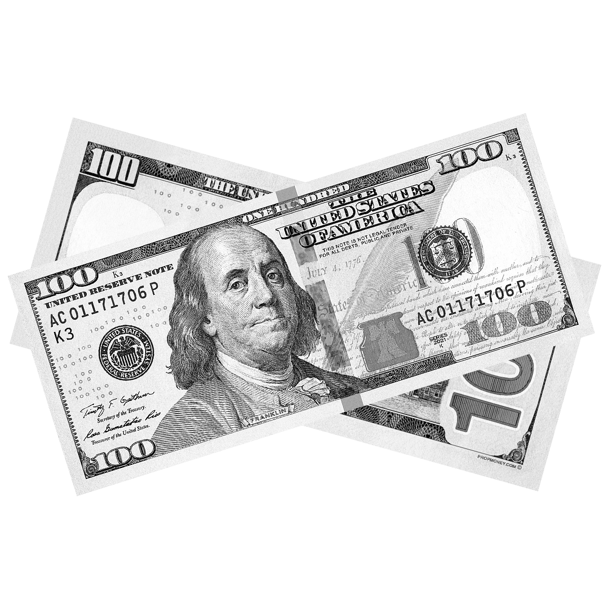 100x $100 New Series Monochrome Gray Bills by Prop Money Inc