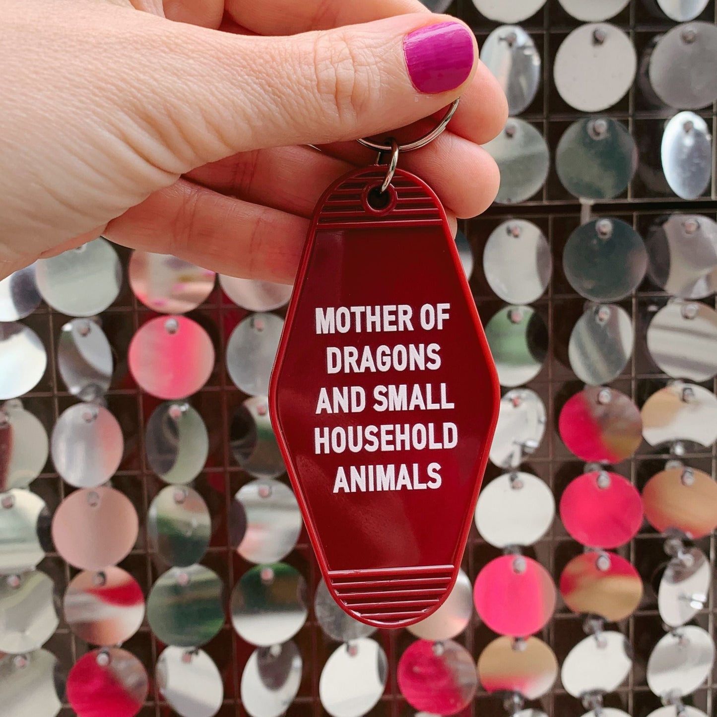 Mother of Dragons and Small Household Animals Motel Style Keychain in Dark Red by The Bullish Store