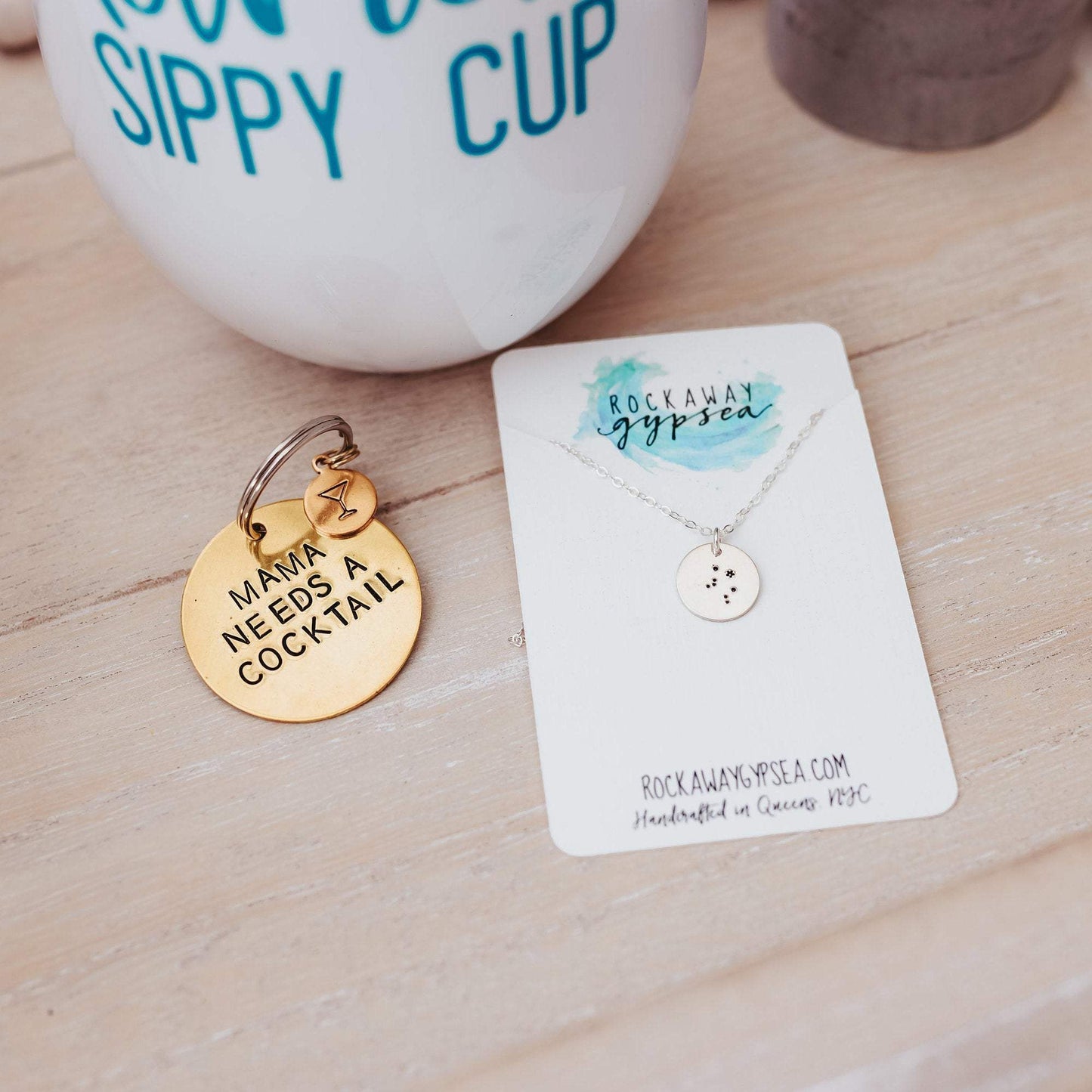 Mother's Day Gift Box with Wine Tumbler, Keychain, and Zodiac Necklace by Salt and Sparkle