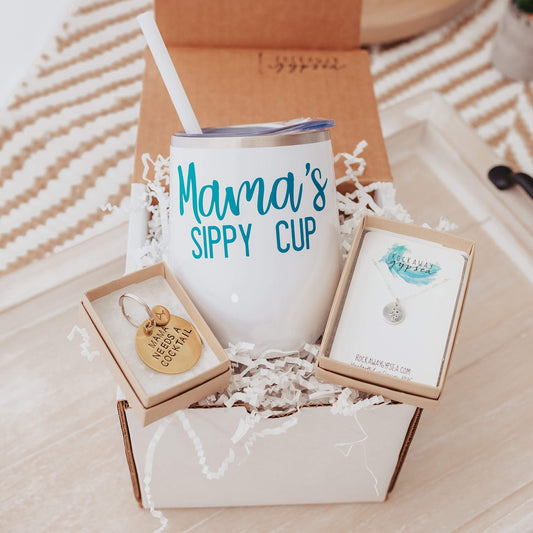 Mother's Day Gift Box with Wine Tumbler, Keychain, and Zodiac Necklace by Salt and Sparkle