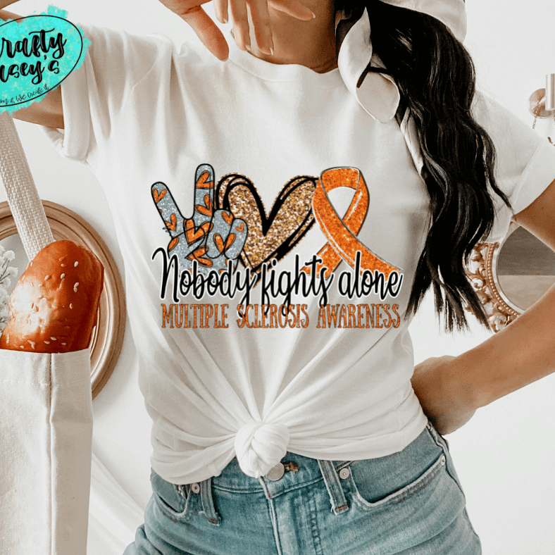 Multiple Sclerosis Awareness Nobody Fights Alone- Ribbon-Unisex T-shirts by Crafty Casey's