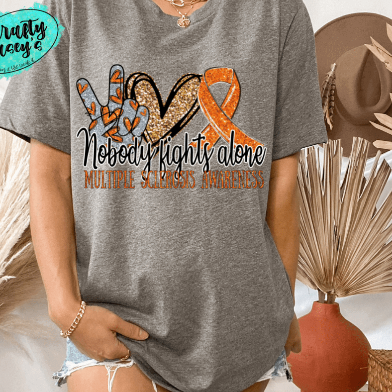 Multiple Sclerosis Awareness Nobody Fights Alone- Ribbon-Unisex T-shirts by Crafty Casey's