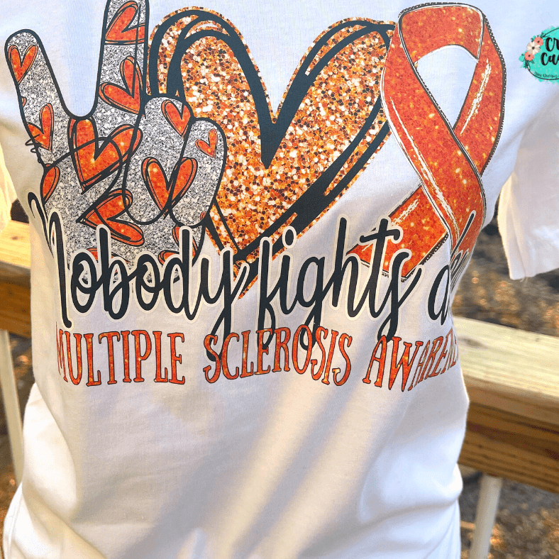 Multiple Sclerosis Awareness Nobody Fights Alone- Ribbon-Unisex T-shirts by Crafty Casey's