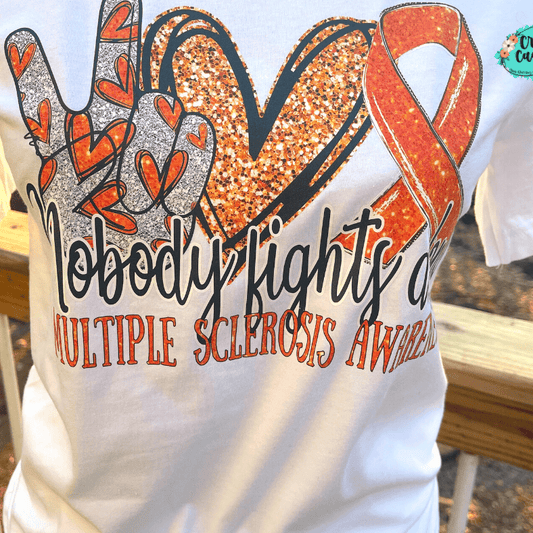 Multiple Sclerosis Awareness Nobody Fights Alone- Ribbon-Unisex T-shirts by Crafty Casey's