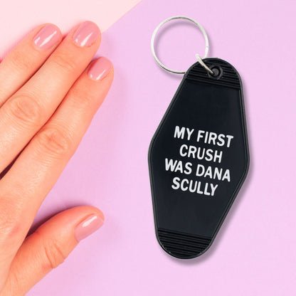 My First Crush Was Dana Scully Motel Style Keychain in Black by The Bullish Store