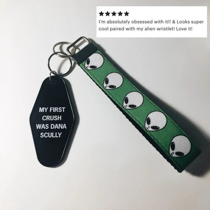 My First Crush Was Dana Scully Motel Style Keychain in Black by The Bullish Store