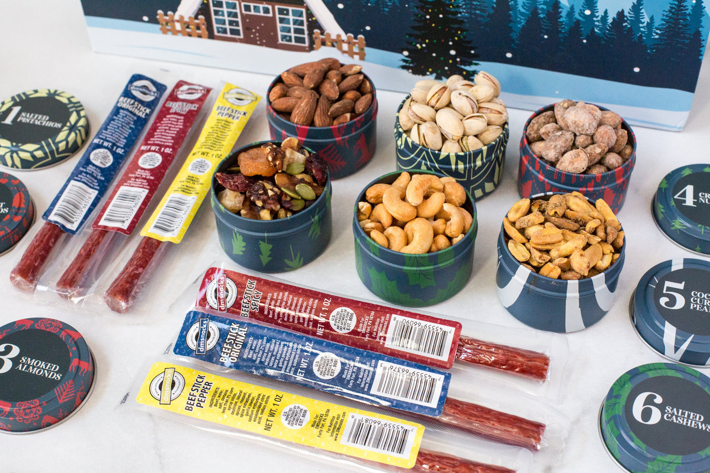 12 Days of Winter Wonder - Savory Meat Sticks & Nut Medley Advent Calendar - Gourmet Holiday Gift Box by DM Snacks