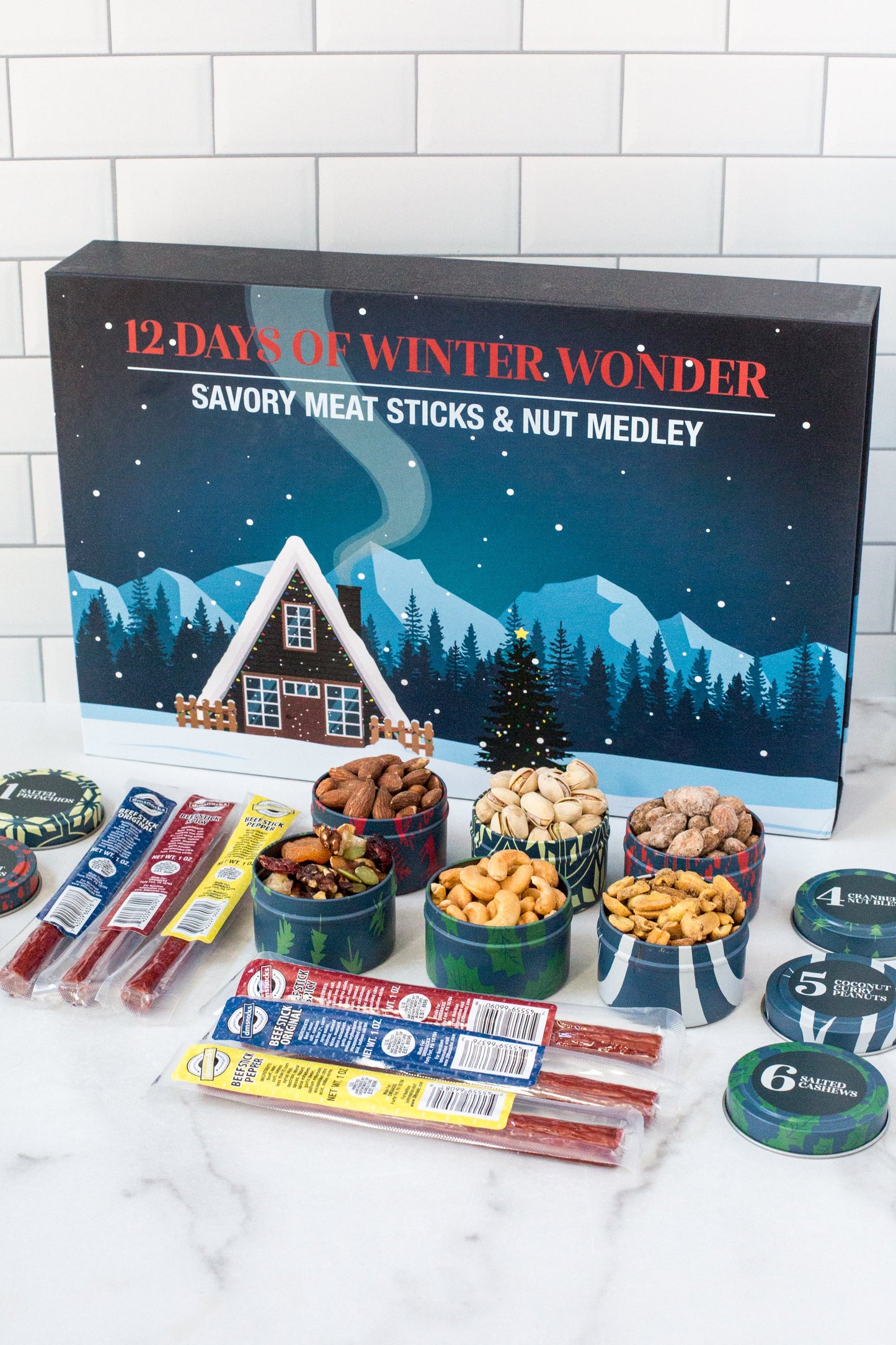 12 Days of Winter Wonder - Savory Meat Sticks & Nut Medley Advent Calendar - Gourmet Holiday Gift Box by DM Snacks