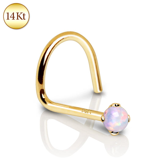 14Kt Yellow Gold Nose Screw with Prong Set Opalite by Fashion Hut Jewelry