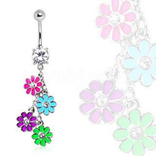 Navel Ring with Multi Color Daisy Dangle by Fashion Hut Jewelry