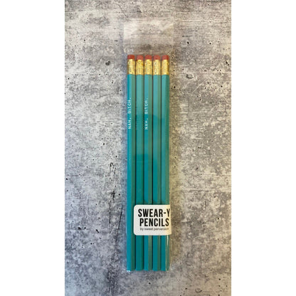 Nah, Bitch Wooden Pencil Set in Turquoise Blue | Set of 5 Funny Sweary Profanity Pencils by The Bullish Store