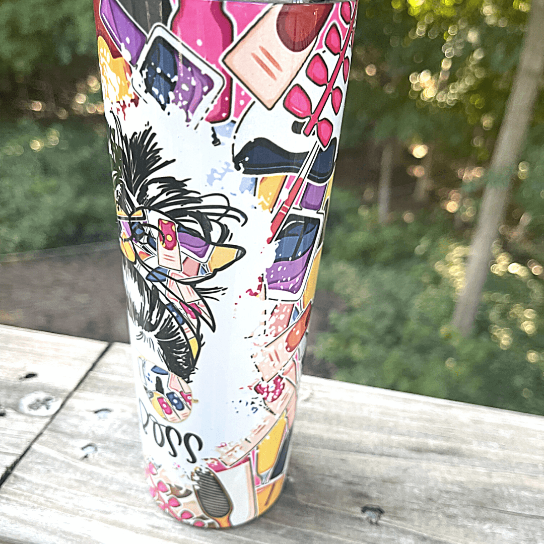 Nail Boss Mom Skull-Funny Tumbler by Crafty Casey's