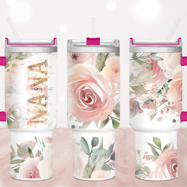 Nana Pink Roses 40 oz. Tumbler by Crafty Casey's