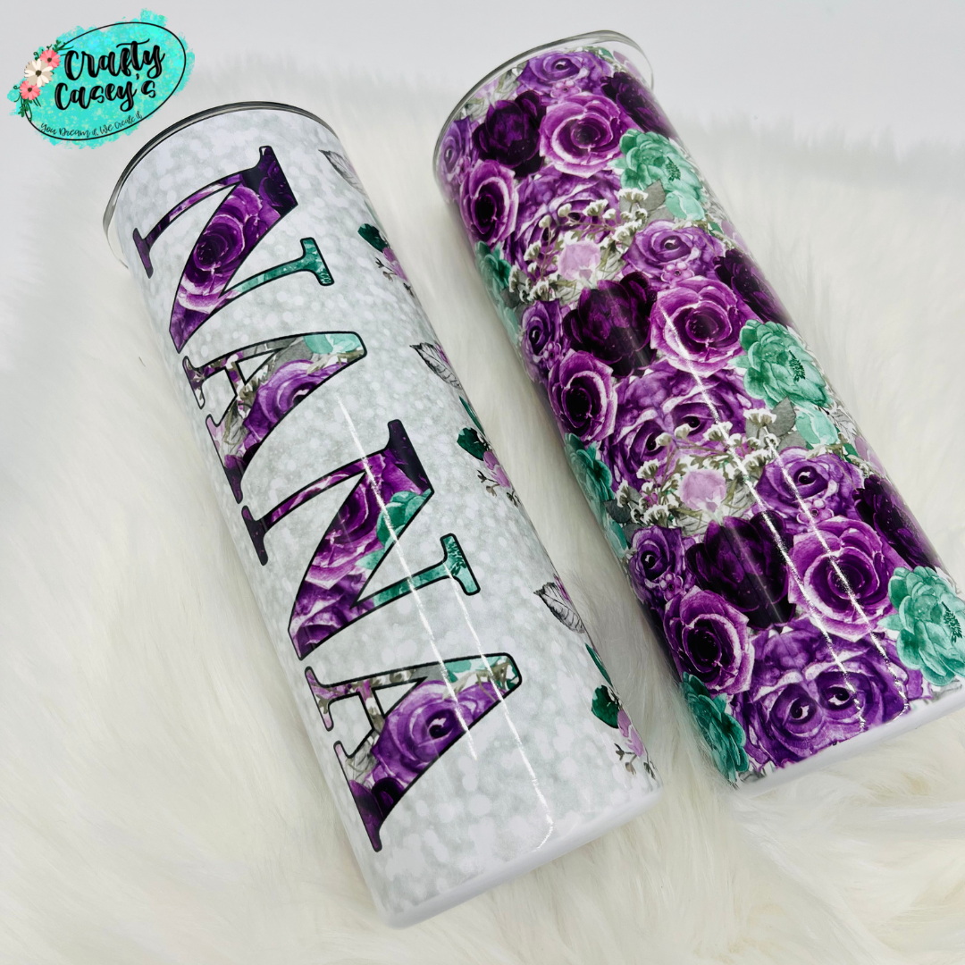 Nana Purple Floral Mother's Day Gift -Drink Tumbler by Crafty Casey's