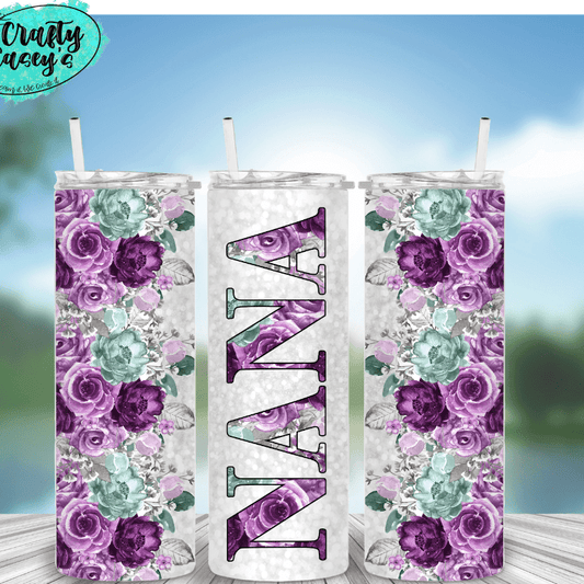 Nana Purple Floral Mother's Day Gift -Drink Tumbler by Crafty Casey's