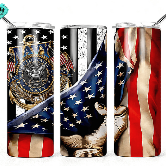 Navy Gold U.S. Flag Tumbler by Crafty Casey's