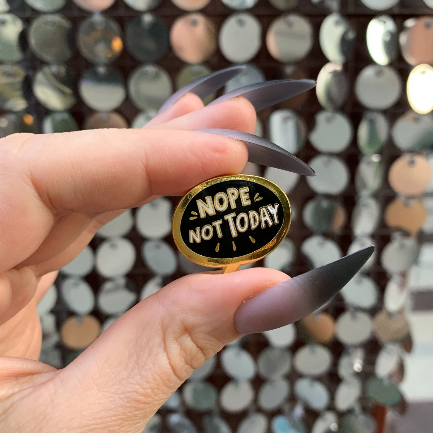 Nope, Not Today Enamel Pin in Bubble Design by The Bullish Store