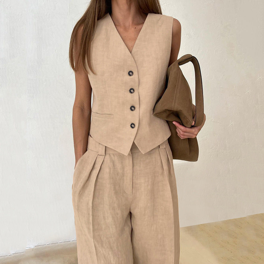 Solid Color Cotton Linen Vest and Trousers by BlakWardrob