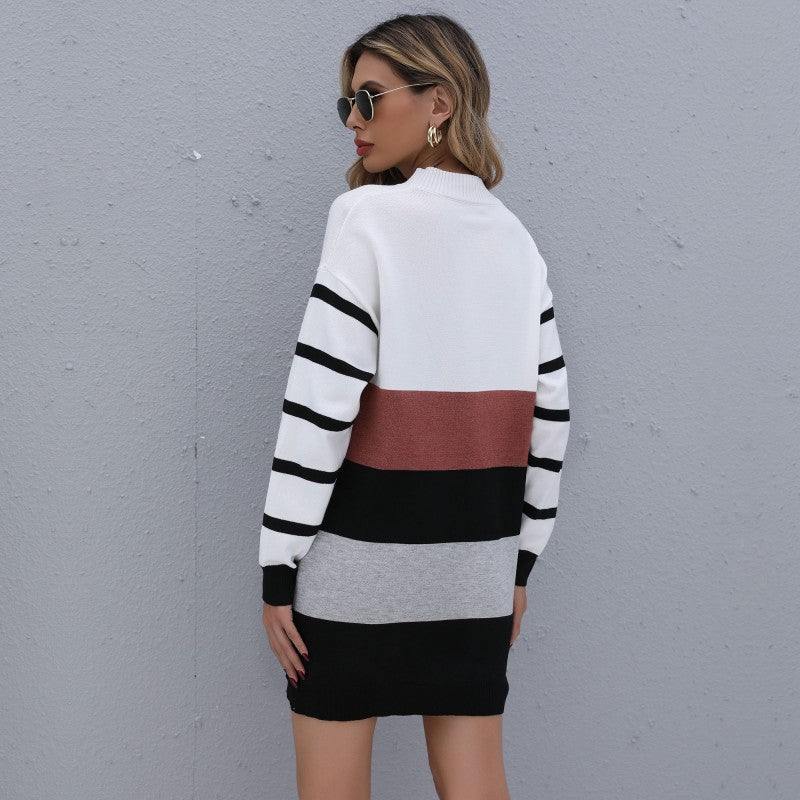 Women Clothing Autumn Winter Color Matching Fashionable Long Knitted Base Sweater Dress by BYNES NEW YORK | Apparel & Accessories