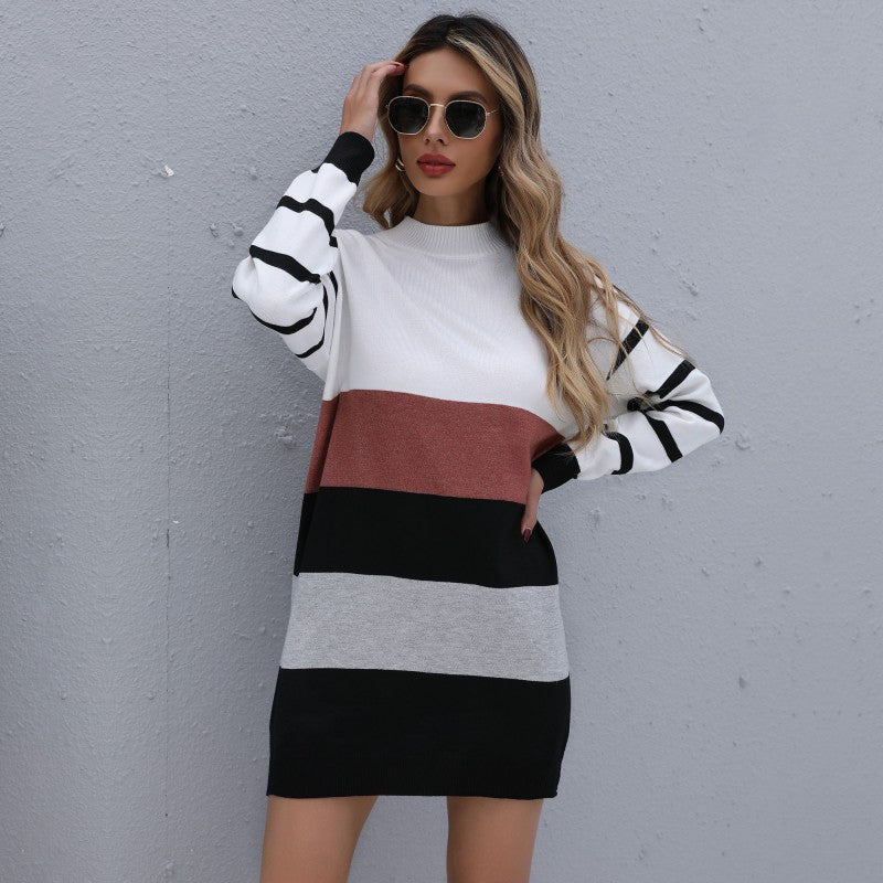 Women Clothing Autumn Winter Color Matching Fashionable Long Knitted Base Sweater Dress by BYNES NEW YORK | Apparel & Accessories