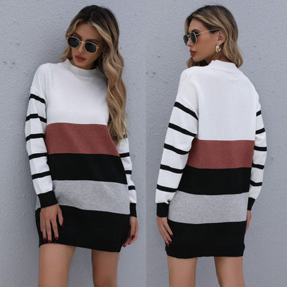 Women Clothing Autumn Winter Color Matching Fashionable Long Knitted Base Sweater Dress by BYNES NEW YORK | Apparel & Accessories