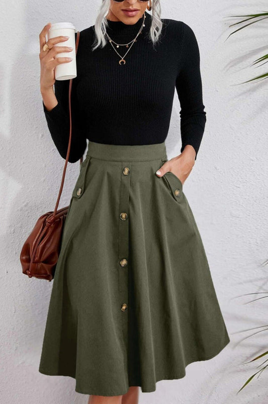 Pocket Button Waist Elegant Skirt by Pretty Little Patriot