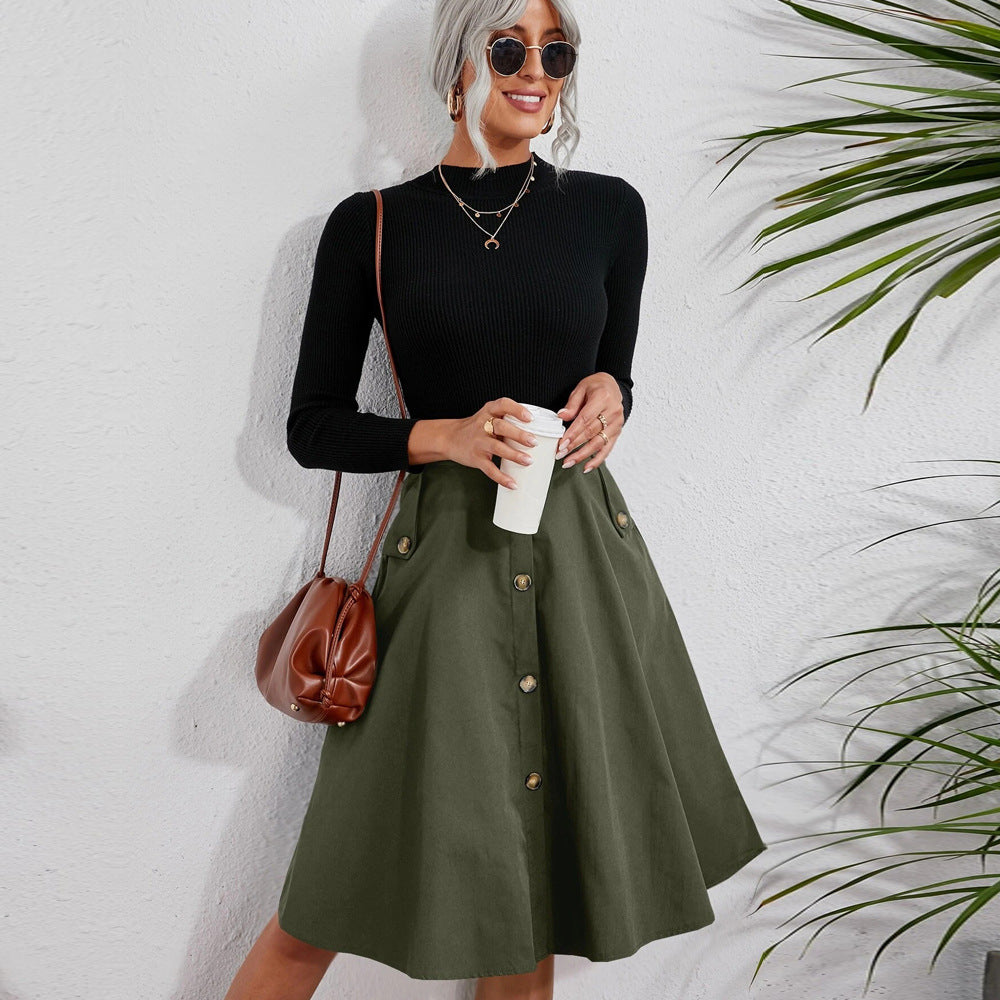 Pocket Button Waist Elegant Skirt by Pretty Little Patriot