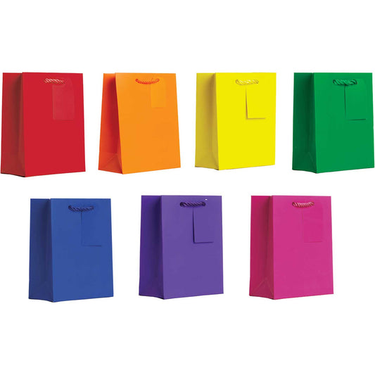 All Occasion Bright Rainbow Small Solid Paper Gift Bags (7 Pack) by Present Paper