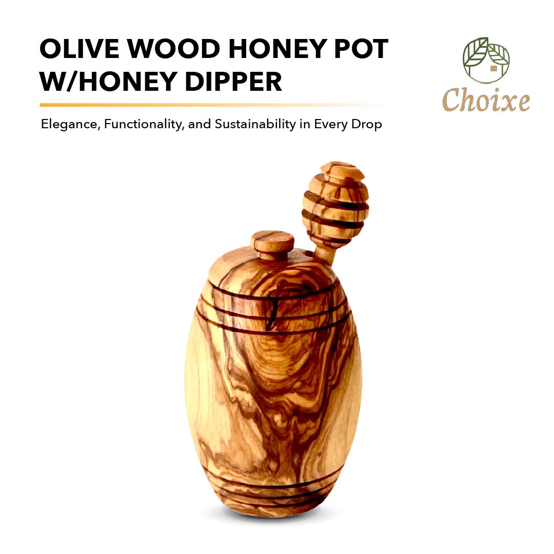 Olive Wood Honey Pot w/Honey Dipper by Choixe