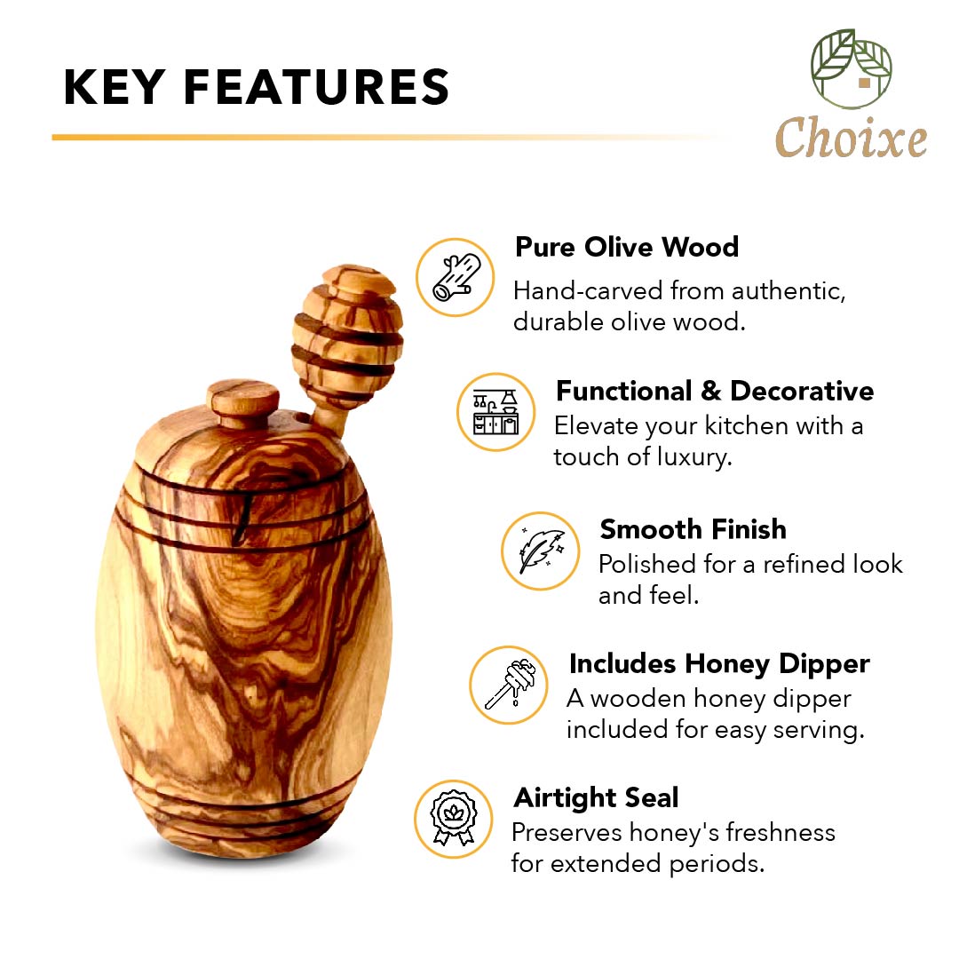 Olive Wood Honey Pot w/Honey Dipper by Choixe