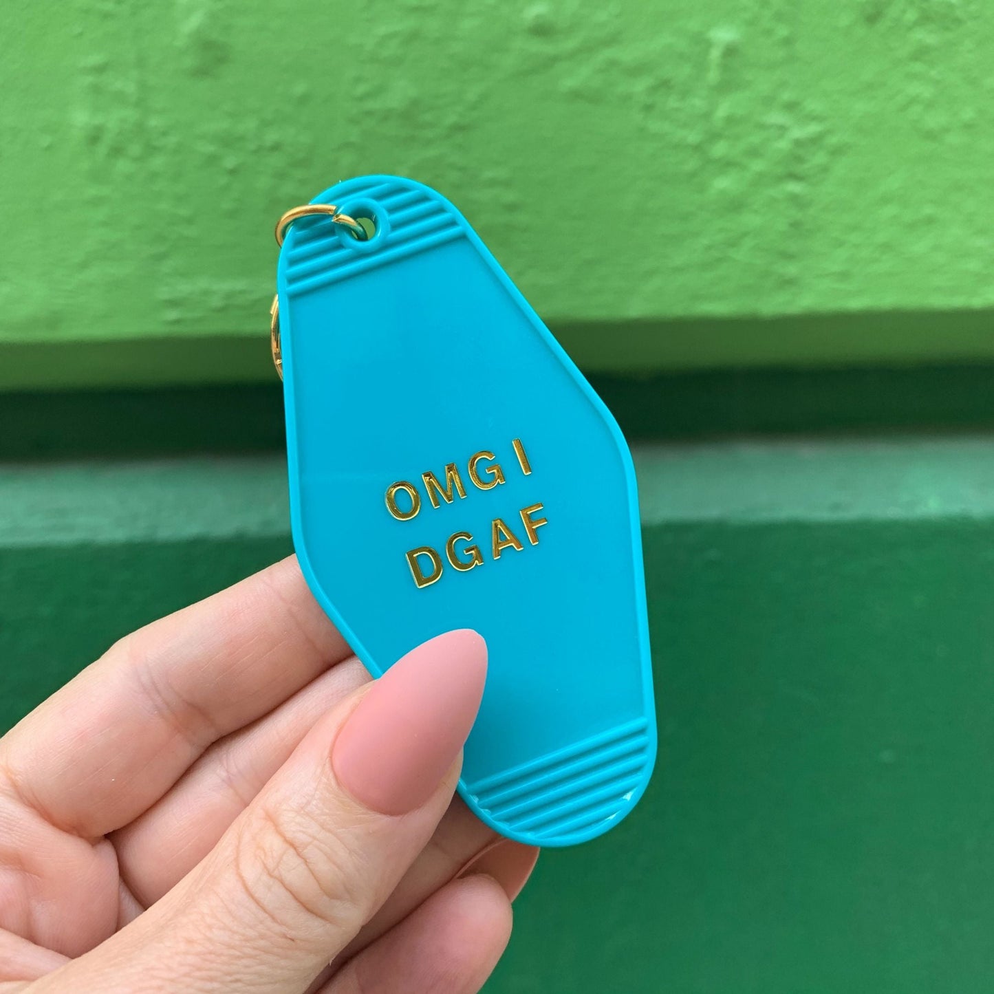 OMG I DGAF Motel Keychain in Aqua Blue by The Bullish Store