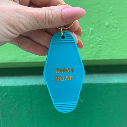 OMG I DGAF Motel Keychain in Aqua Blue by The Bullish Store