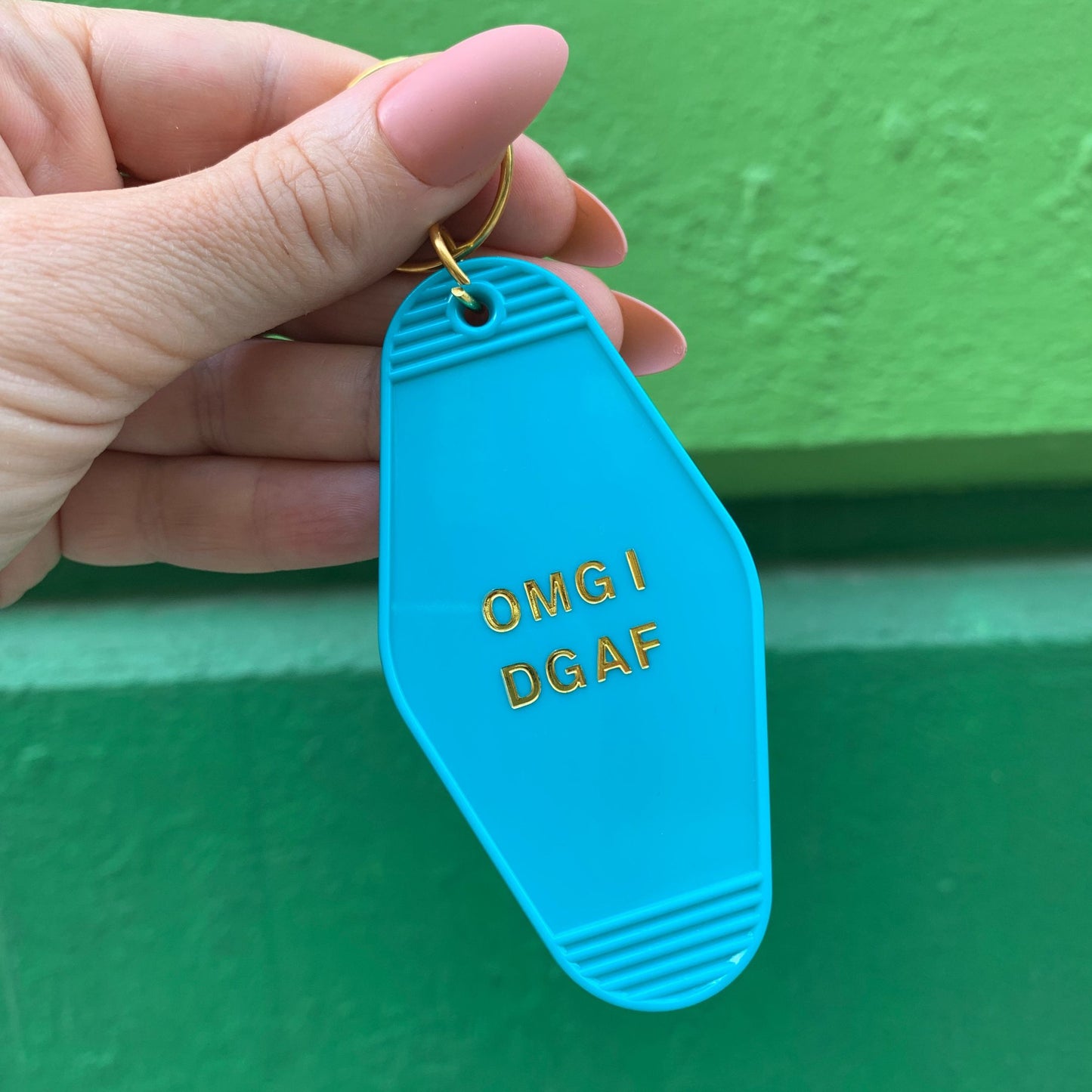 OMG I DGAF Motel Keychain in Aqua Blue by The Bullish Store