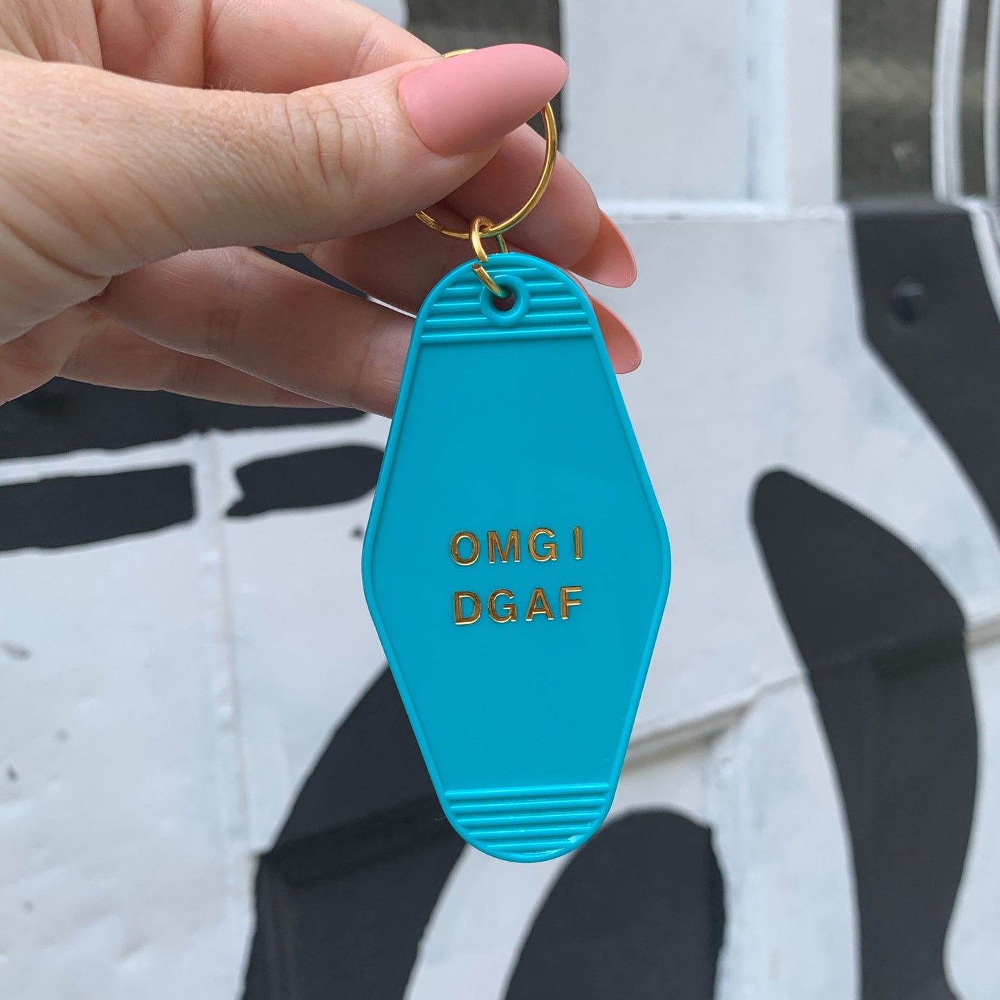 OMG I DGAF Motel Keychain in Aqua Blue by The Bullish Store