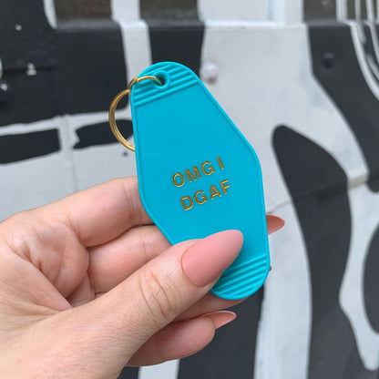 OMG I DGAF Motel Keychain in Aqua Blue by The Bullish Store