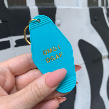 OMG I DGAF Motel Keychain in Aqua Blue by The Bullish Store