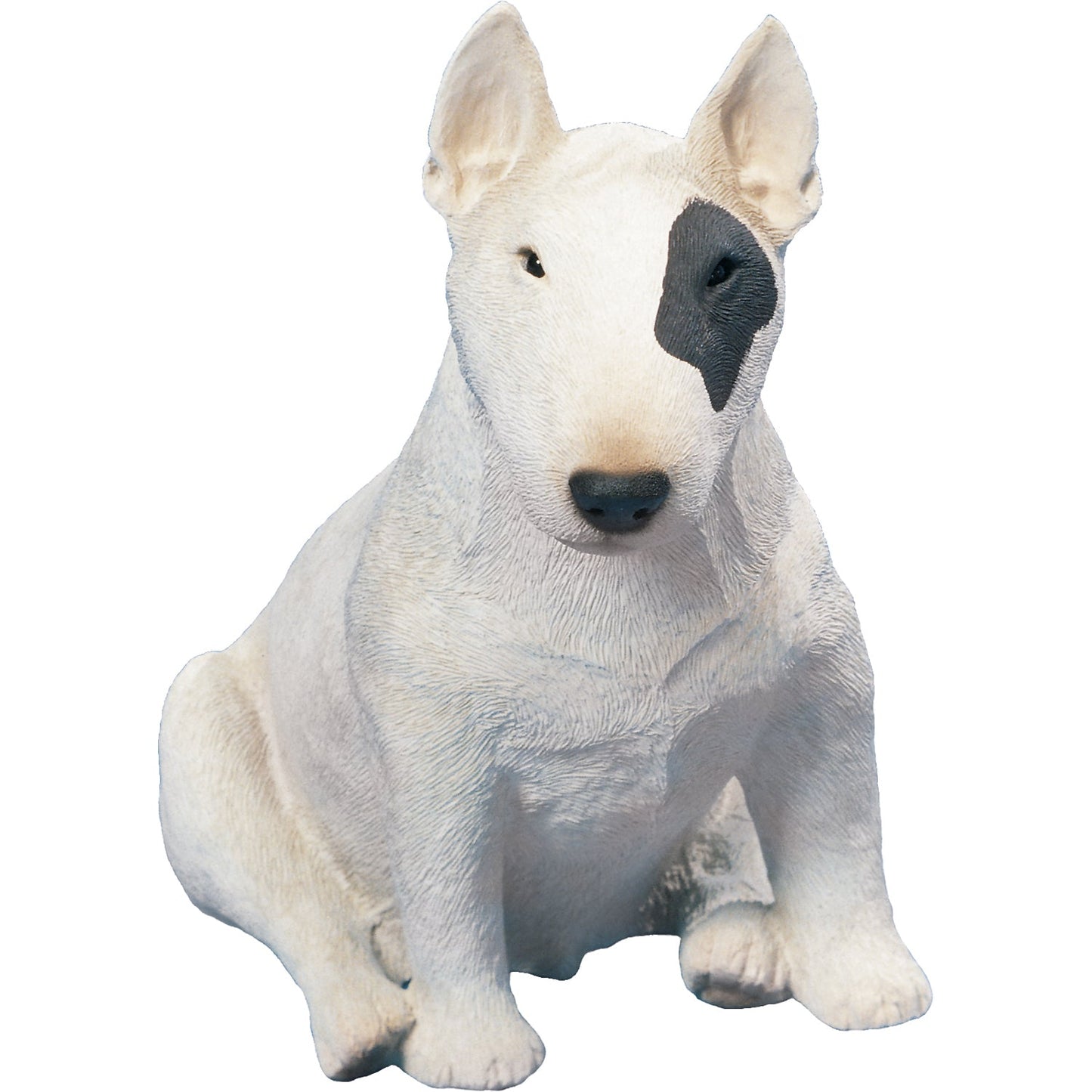 Sandicast "Original Size" Sitting White & Spot Bull Terrier Dog Sculpture by Present Paper