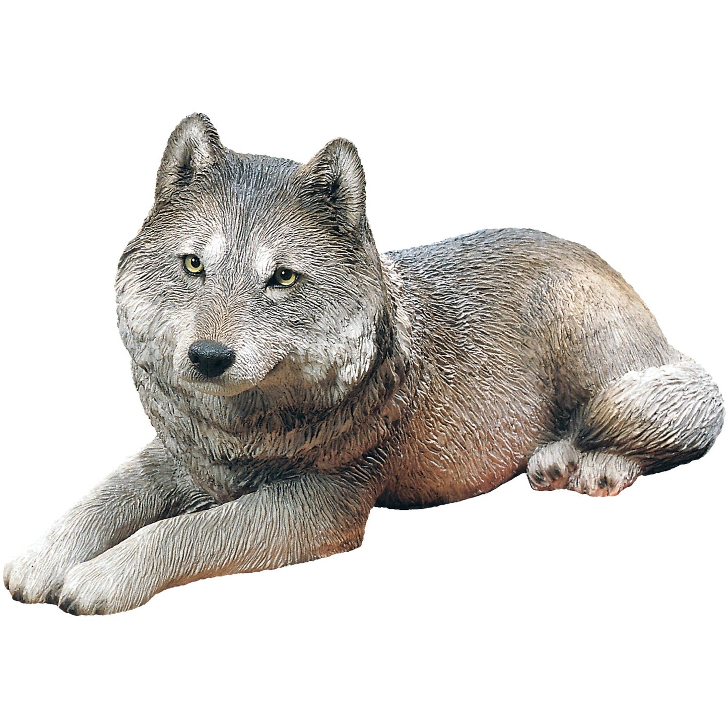 Sandicast "Original Size" Lying Gray Wolf Sculpture by Present Paper