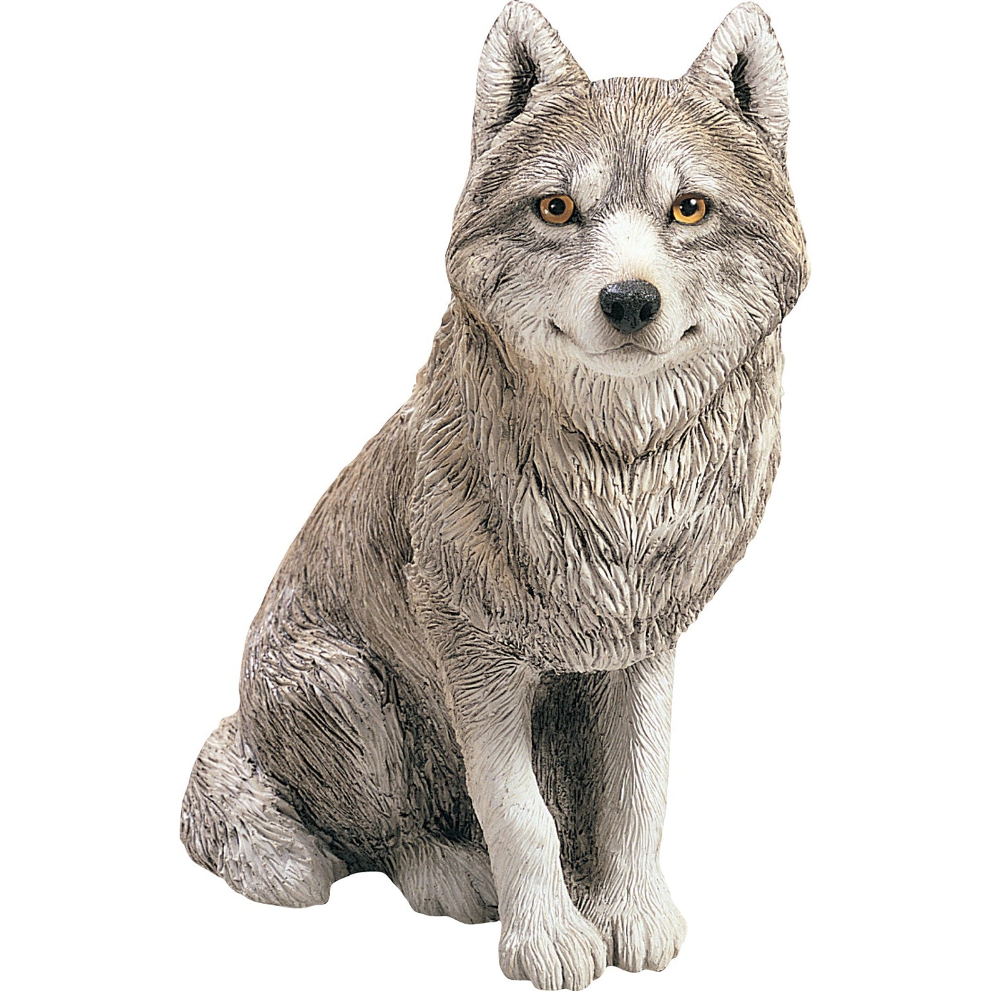 Sandicast "Original Size" Sitting Gray Wolf Sculpture by Present Paper