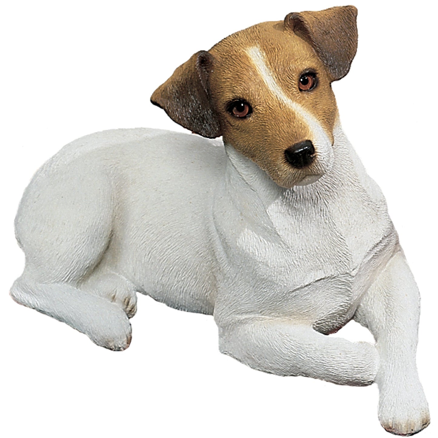 Sandicast "Original Size" Lying Brown Smooth Jack Russell Terrier Dog Sculpture by Present Paper